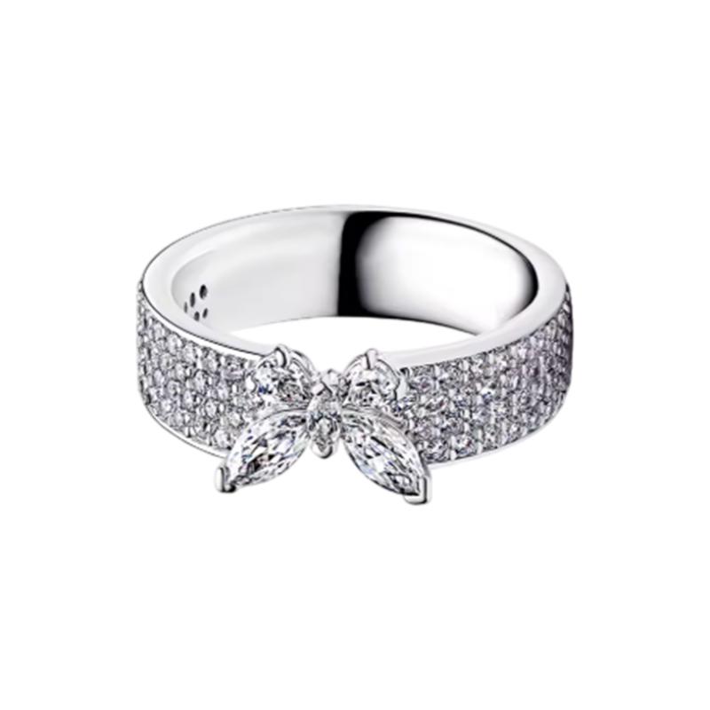 New 925 Silver Three-Leaf Clover Alphabet Heart Flower Women's Ring Suitable for Wedding Party Fashion DIY Gift