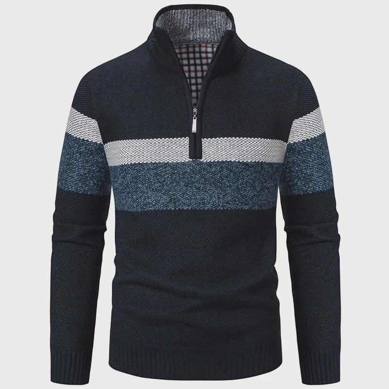 Men's European Slim Fit Zipper Stand-Up Collar Knit Sweater for Autumn and Winter