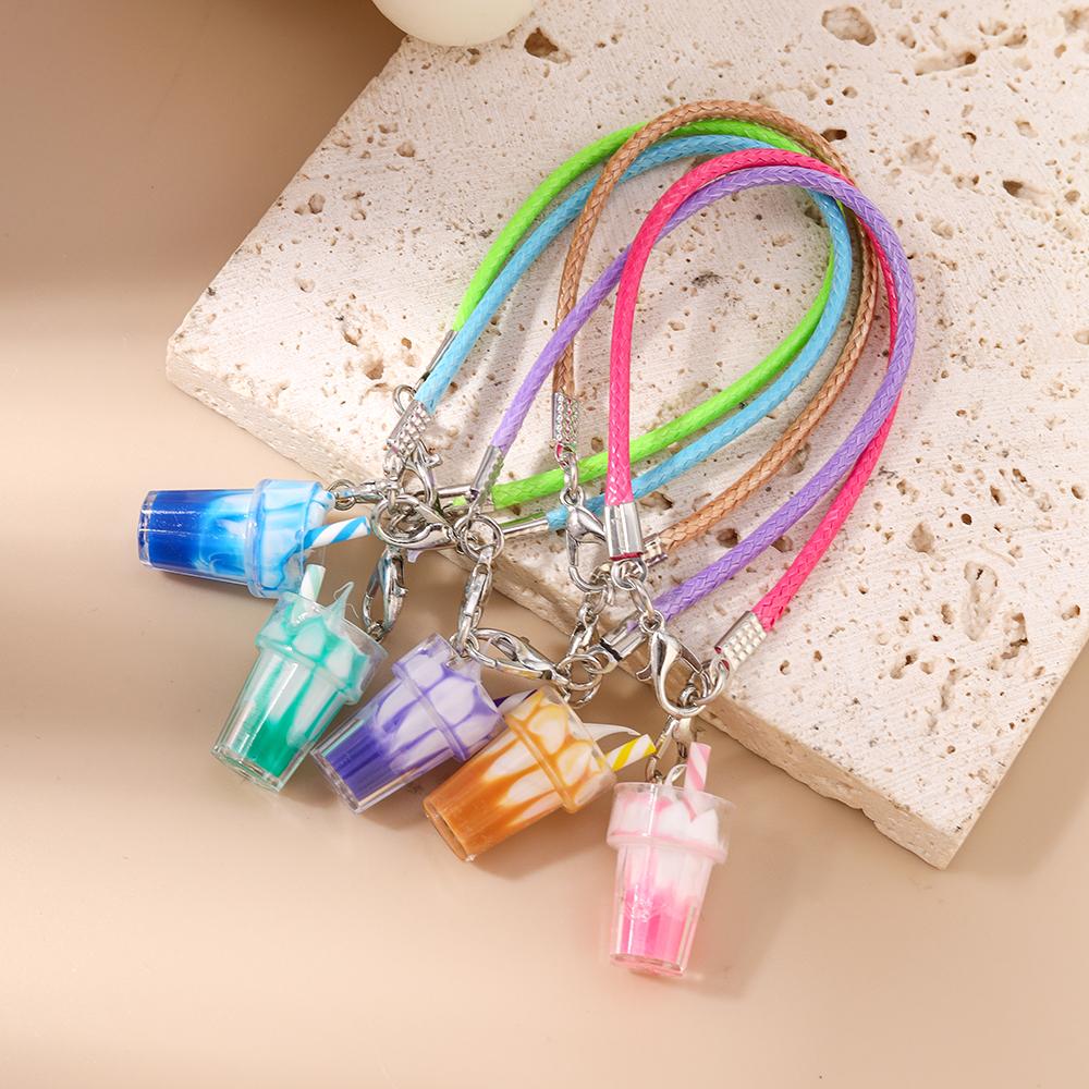 5pcs Simulation Fruit Juice Phone Chain Women Girls Drink Bottle Phone Strap DIY Keychain Pendants Mobile Lanyard Jewelry Gift