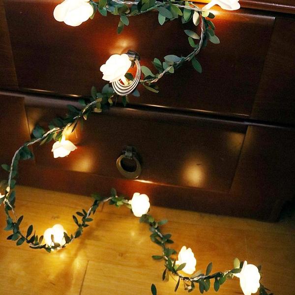 40/20/10Leds Rose Flower Led Fairy String Lights Battery Powered Wedding Christmas Party Garland Decor