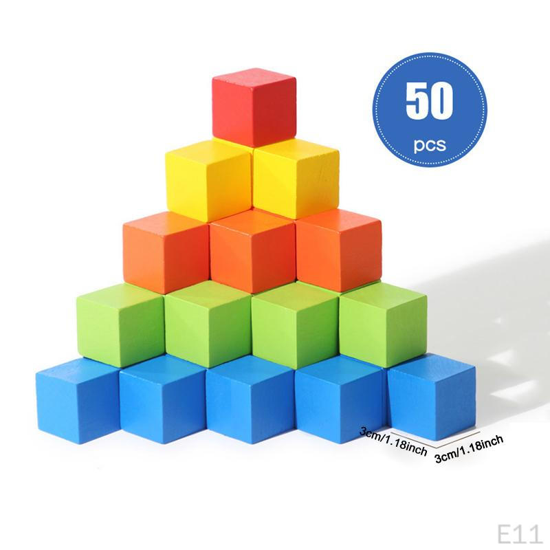50 Pieces Wood Blocks Building Playing Counting Creative Crafts Math Sorting Toys Small Cubes