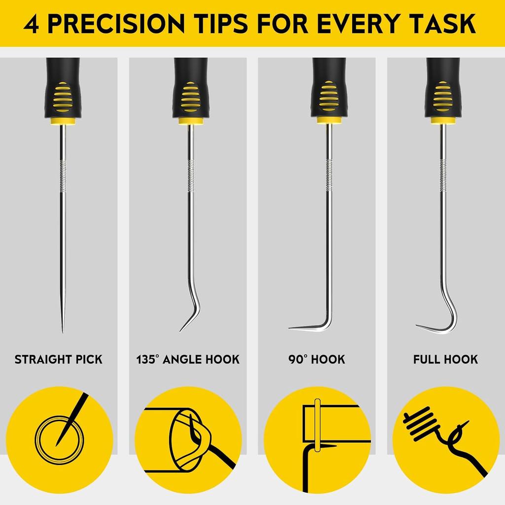 4 Pack Precision Hook & Pick Set, Mechanic O Ring Tools with Ergonomic Handle