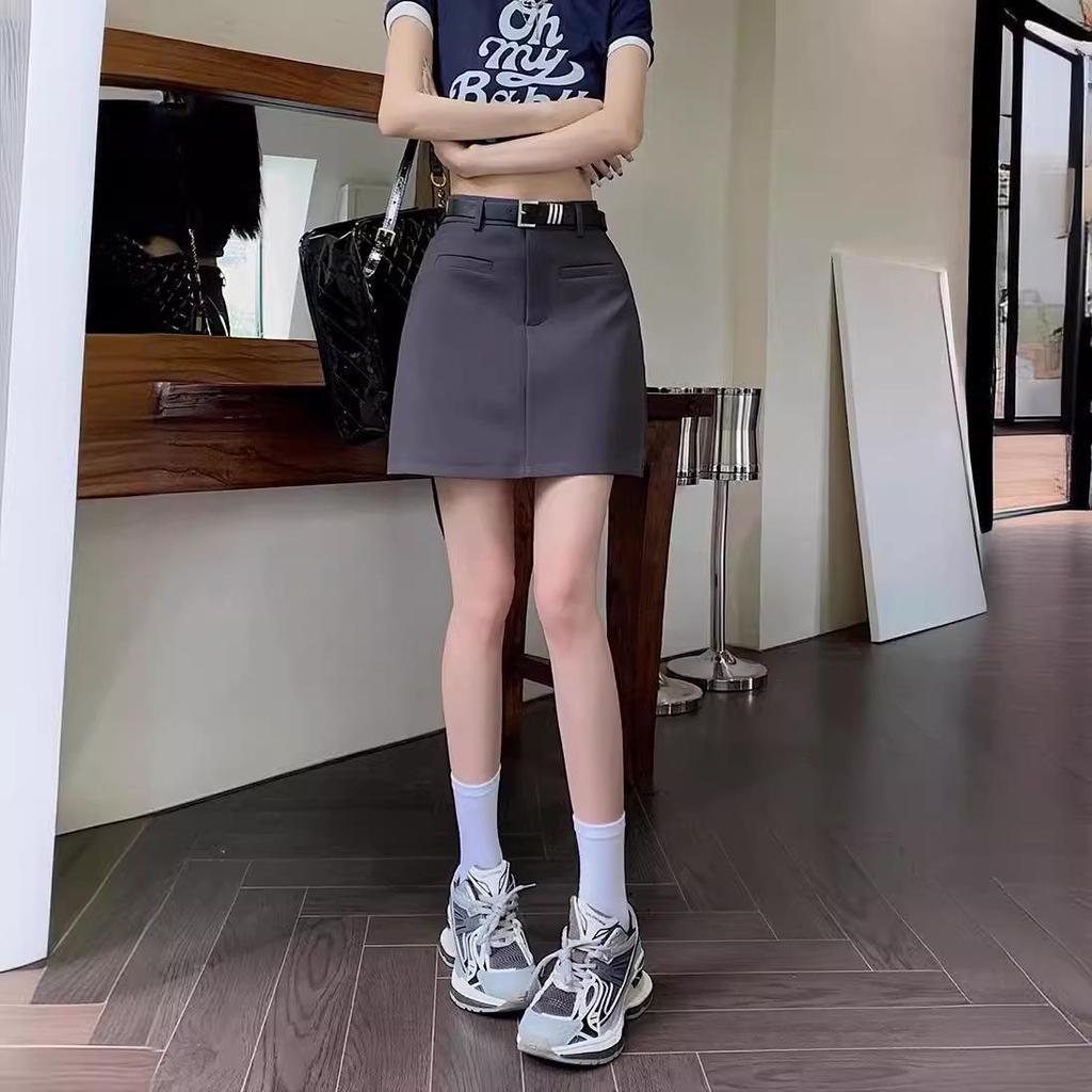 2024 New Fashion Women's Gray A-Line High Waist Summer Skirt