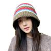 Autumn and winter hat women's versatile color matching knitted bucket hat ear protection warm wool hat showing washbasin hat