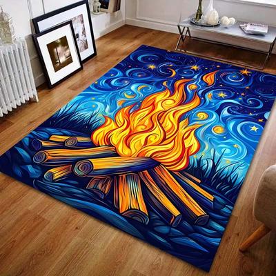 Sternenhimmel und Lagerfeuer-Druck Teppich für Schlafzimmer Wohnzimmer Bettseite Sofa Bodenmatte Moderne Heimdekoration Bereichsteppich Luxusgeschenk