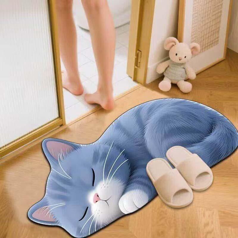 Tappetino da Bagno in Terra Diatomacea a Forma di Gatto Cartone Animato, Assorbente Acqua Antiscivolo Resistente all'Usura Zerbino per Bagno Ingresso WC