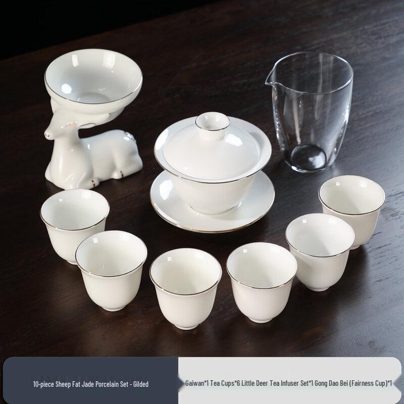 

Premium White Porcelain Gaiwan Tea Set with Gold Rim