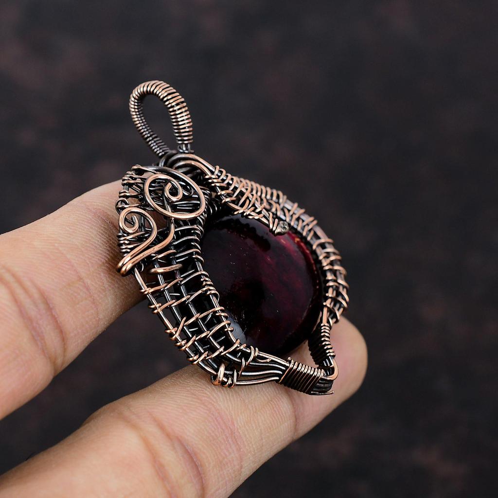 Roter Feuer Labradorit Anhänger Kupferdraht umwickelter Anhänger Original Edelsteinschmuck Handgefertigter Anhänger Kupferdraht Umwickelschmuck Geschenk für Freund