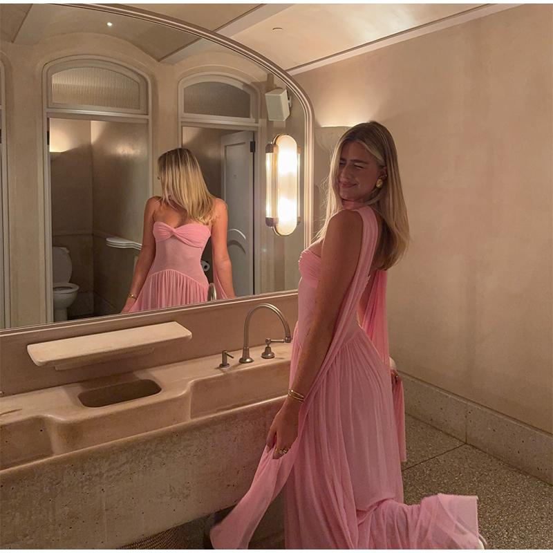 Vestido Largo de Primavera para Mujer con Calado, Flor 3D y Bajo con Volantes, Elegante, con Hombros Descubiertos y Espalda Descubierta, Vestidos Nuevos para Dama para Fiesta Callejera 2025