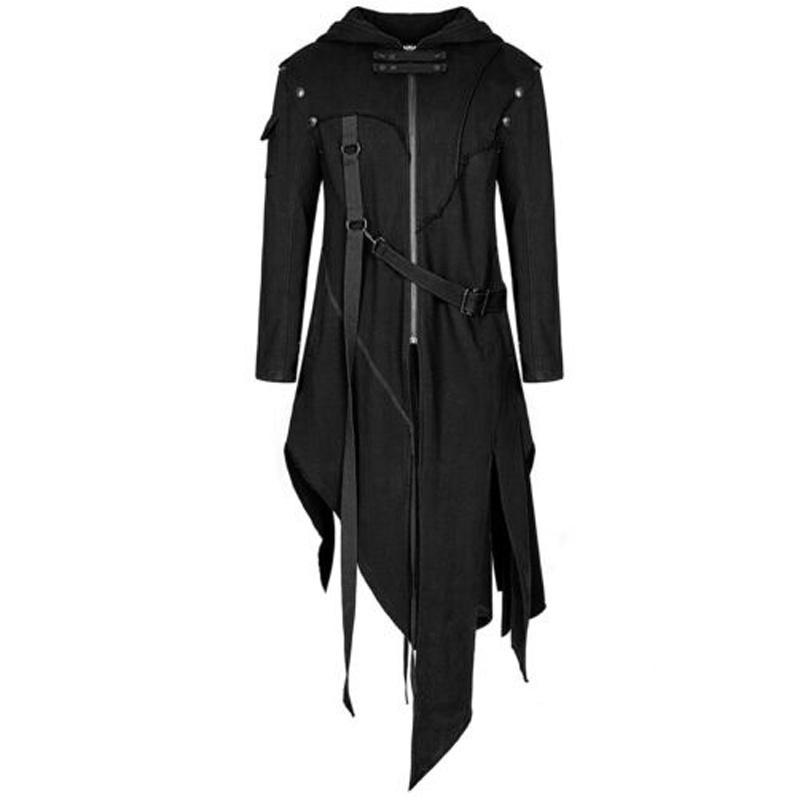 Men's Punk Hooded Jacket Black Gothic Retro Cosplay Hoodie Halloween Costume