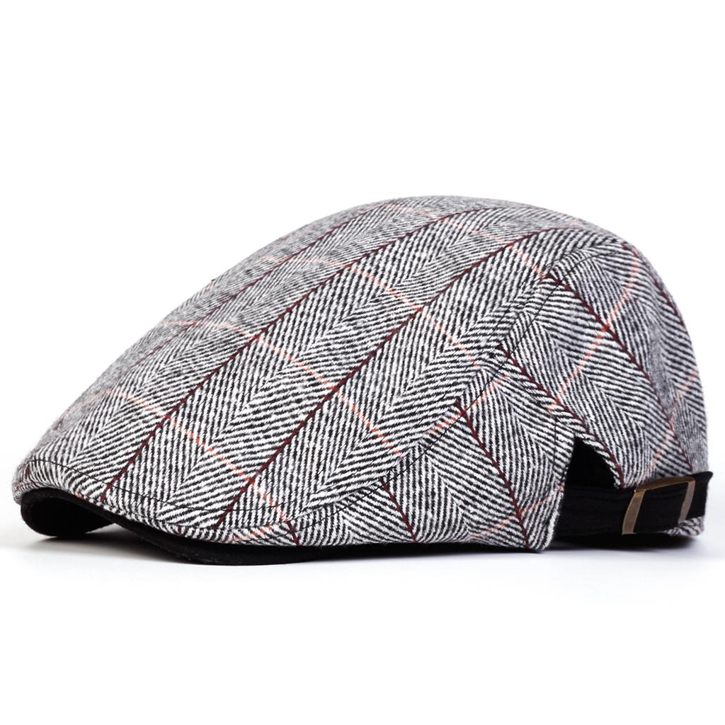Red Line Thick Herringbone Pattern Beret Cap Street Casual Fashion Caps Men's Artist Painter Hat Peaked Hats