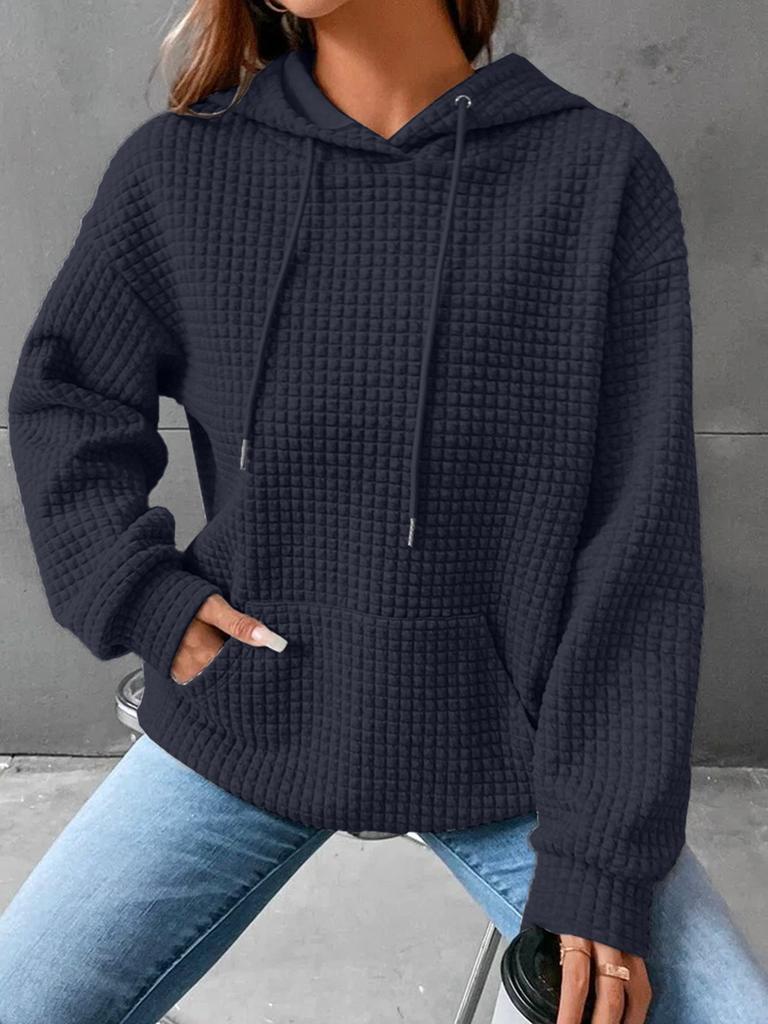 Fall Winter Women's Clothing New Small Check Pocket Long Sleeve Solid Color Top Sweatshirt for Women