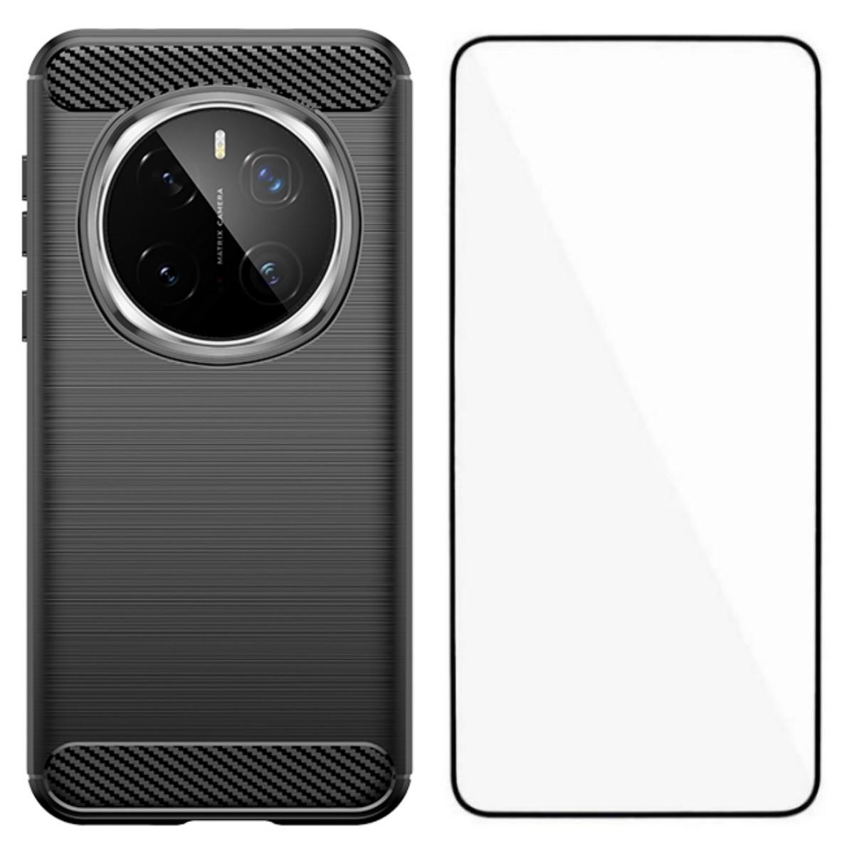 

For Honor Magic7 Pro 5G Case with Screen Film WANLONFENG LS Series Big Lens Hole Brushed Texture TPU Phone Cover Black