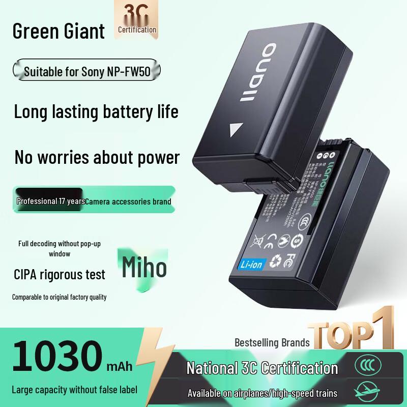Green Giant Sony NP-W50 Camera Battery Charger for ZV-E10, A6400, A7M2, A7S2 Mirrorless Cameras Dual Slot Charger