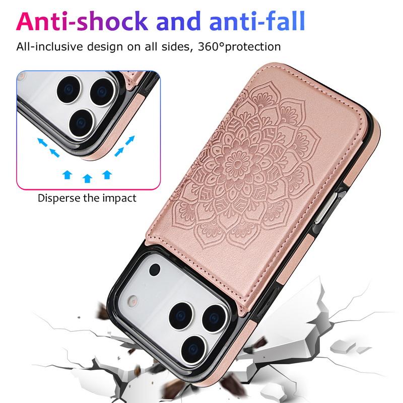 Mandala Card Pocket Leather Wallet Case For iPhone 17 Pro Max 16 15 Pro Max 14 13 12 11 Magnetic Metal Buckle Card Holder Back Cover