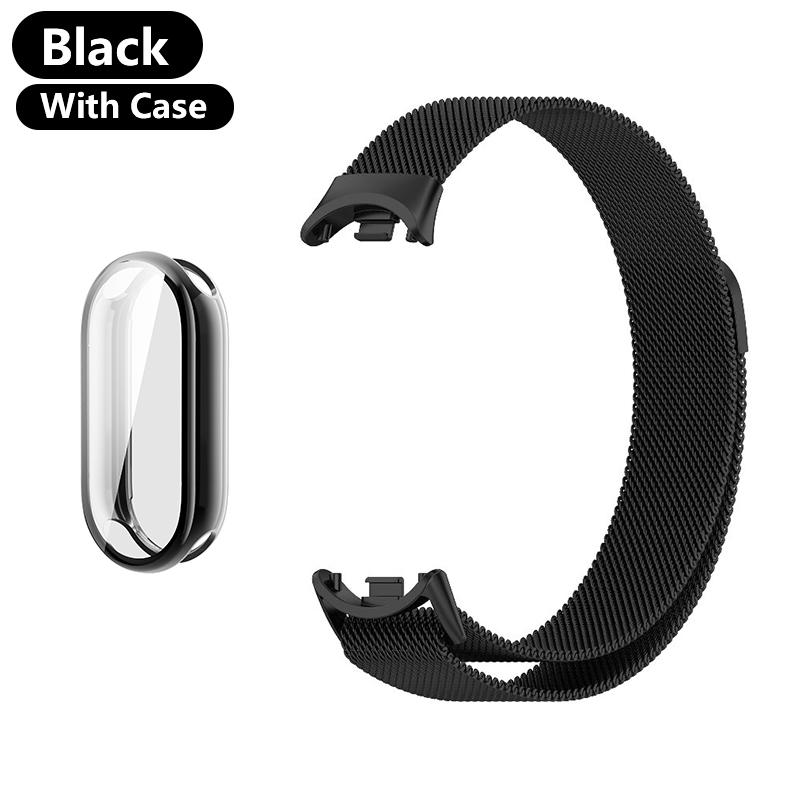 Metal Strap for Xiaomi Mi Band 8 9 10 Bracelet with TPU Case Screen Soft Protector Milanese Magnetic Loop Replacement Watchband
