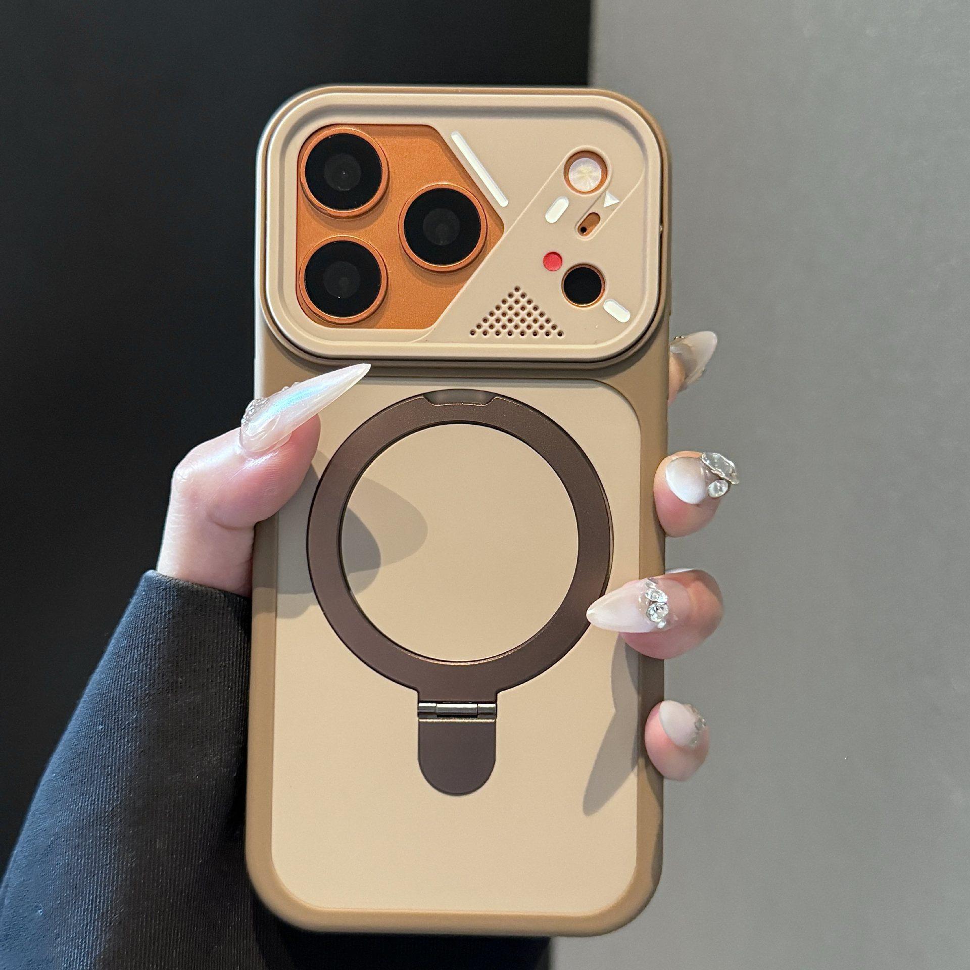 

Magnetic Bracket for iPhone 17 Pro Max Case with Mecha Mirror Frame & iPhone 16 Frosted Skin Feel 14