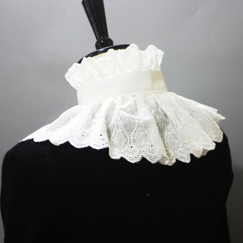 Fake Detachable Lace Ruff Stand Collar Cotton False Necktie Women Decor Elegant Blouse Faux Tops Shirt Ruffle Costume Tie