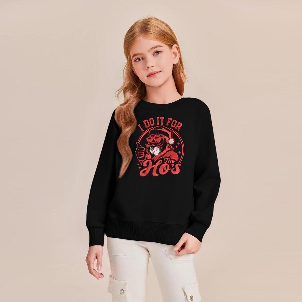 Kids' Fashion Loose-Fit Casual Long-Sleeve Christmas Print Oversized Crewneck Sweatshirt