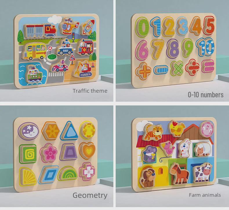 Children's Educational Wooden Jigsaw Puzzle Board for Number and Letter Shape Recognition