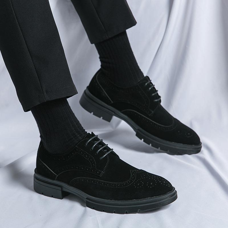 British Style Fashion Brown Men's Formal Shoes Big Size 46 Suede Leather Shoes Men Brogues Low-heel Business Shoes Man Footwear