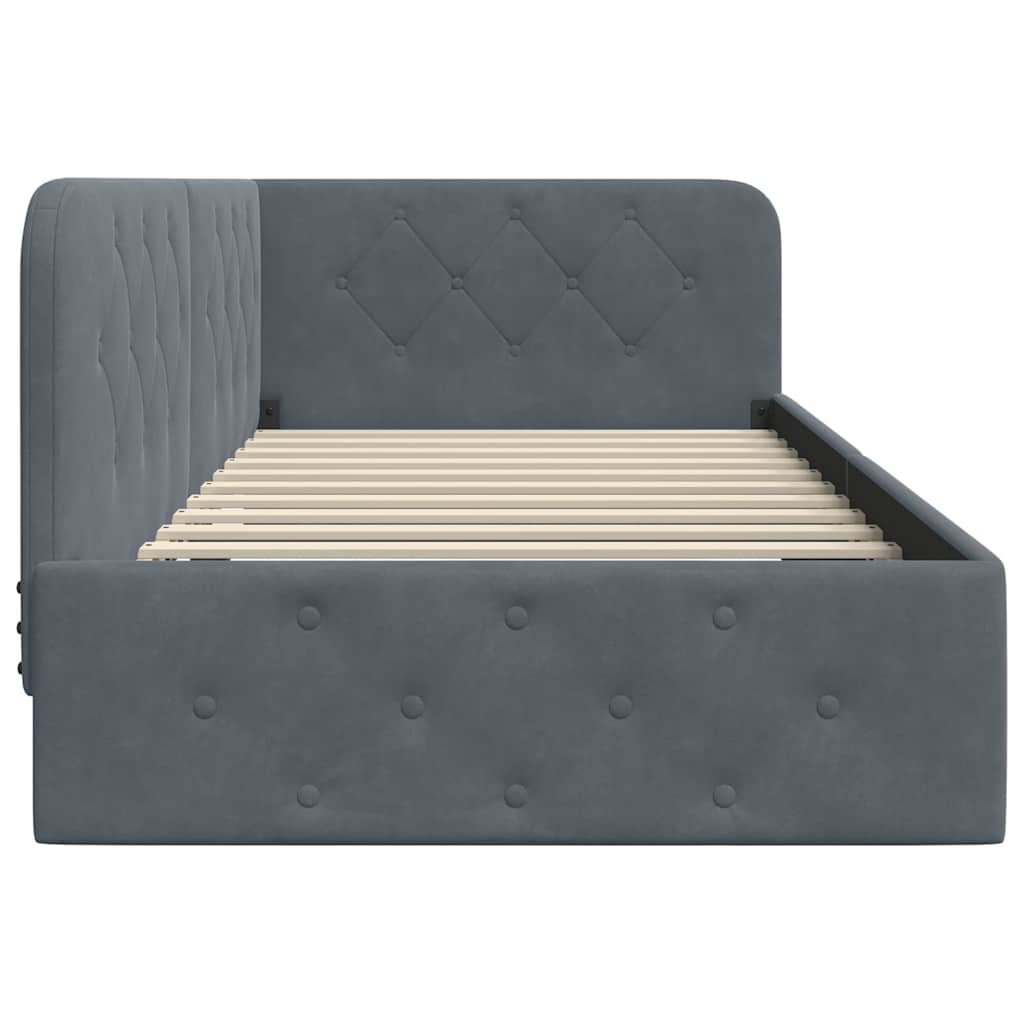 Dark Grey L Shaped Corner Bed Frame 90 X 200 Cm Velvet