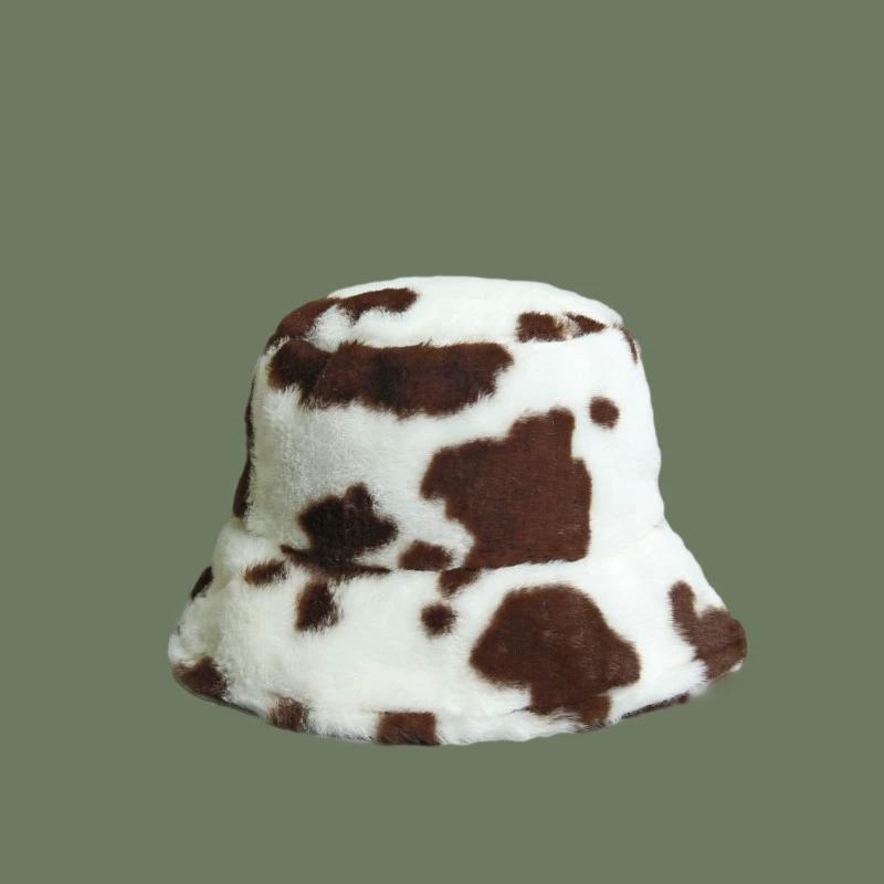 Cow Print Fisherman Hat For Women New Autumn And Winter Style Thickened Warm Bucket Hat Trendy Internet Celebrity Hat