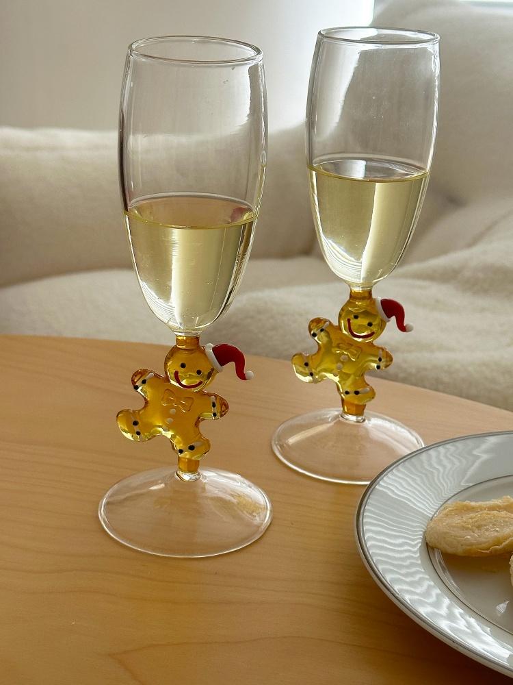 Christmas New Cute Gingerbread Man Wine Glass Ins Gift High footed Champagne Glass Festive Atmosphere