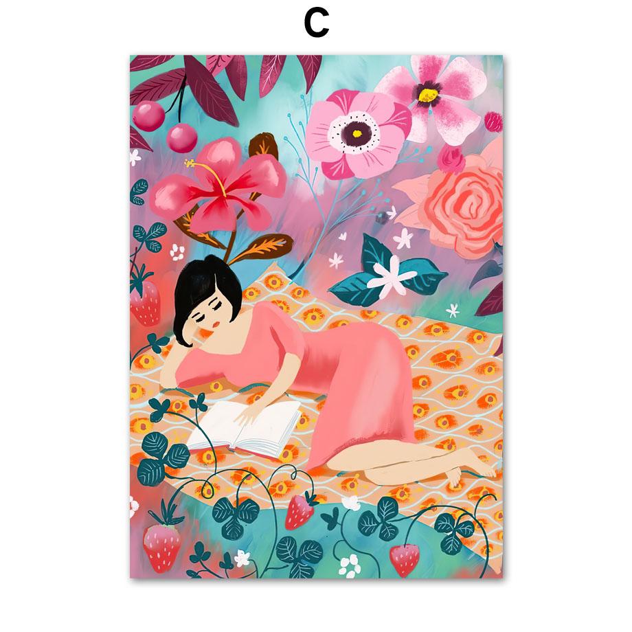 Wall Art Prints Canvas Painting Bohemia Colorful Vintage Abstract Girl Botanical Nordic Poster Decor Pictures For Living Room