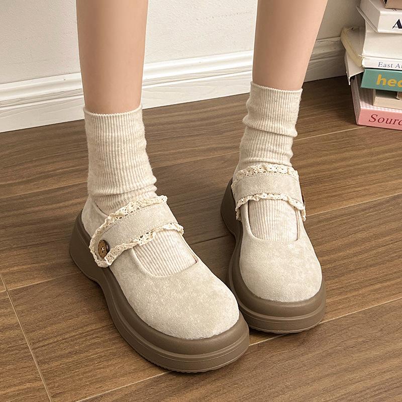 Japanese jk college wind round head lace Velcro Mary Jane shoes women's 2025 autumn new retro Mary Jane shoes