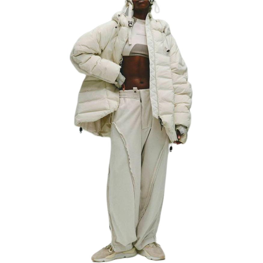 Adidas Originals X Hamcus Collaboration FW23 Solid Color Quilted Logo Drawstring Hooded Zipper Down Jacket Unisex Outerwear White IU4837