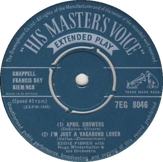 

7inch Record EDDIE FISHER April Showers 7EG8046 HIS MASTERS V 1954 UK Jazz Used