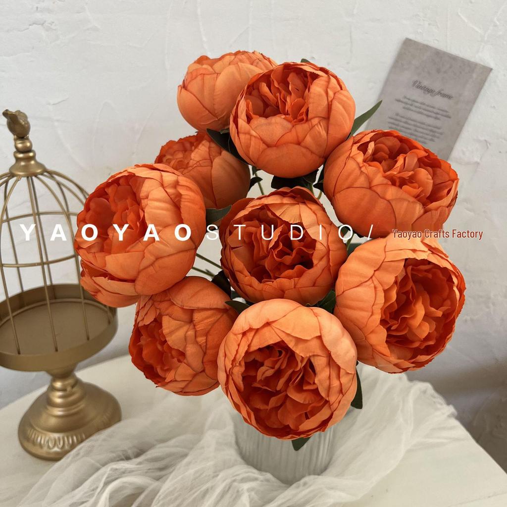 10-Head Artificial Peony Bouquet - Core-Filled Wedding & Home Décor Flower Arrangement