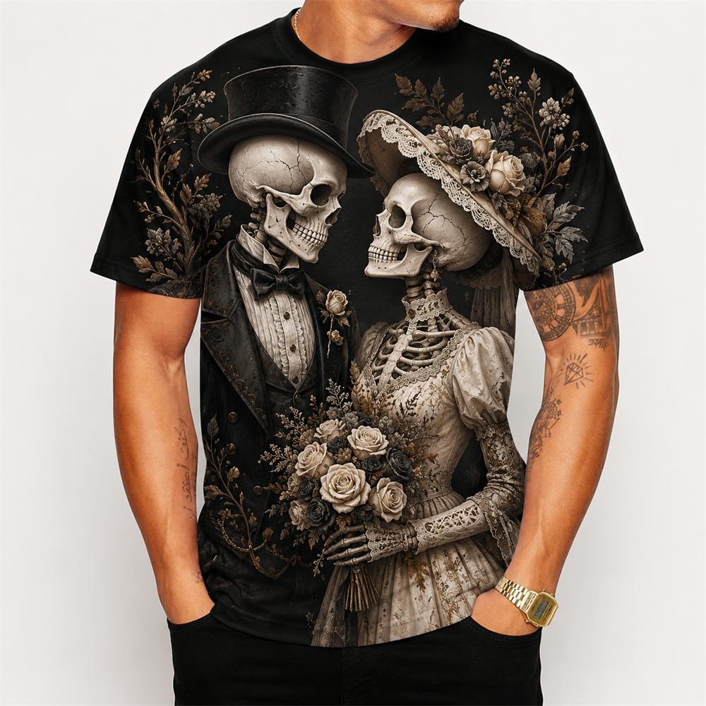 Day Of The Dead T-shirt For Men Women 3D Print Couple Skeletons Pattern Short Sleeve T Shirts Holiday Friends And Relatives 2027