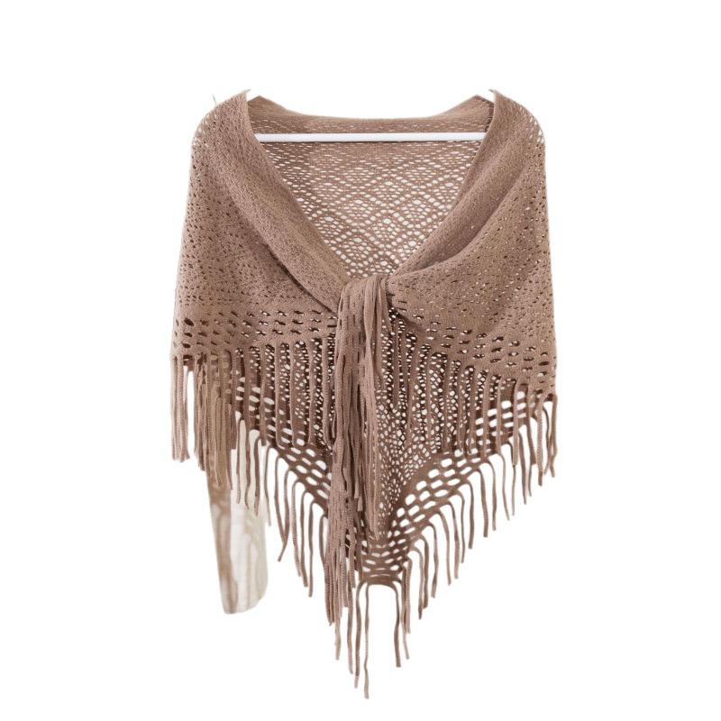 Fashionable Knitted Triangle Scarf Solid Color Tassel Korean Style For Unisex