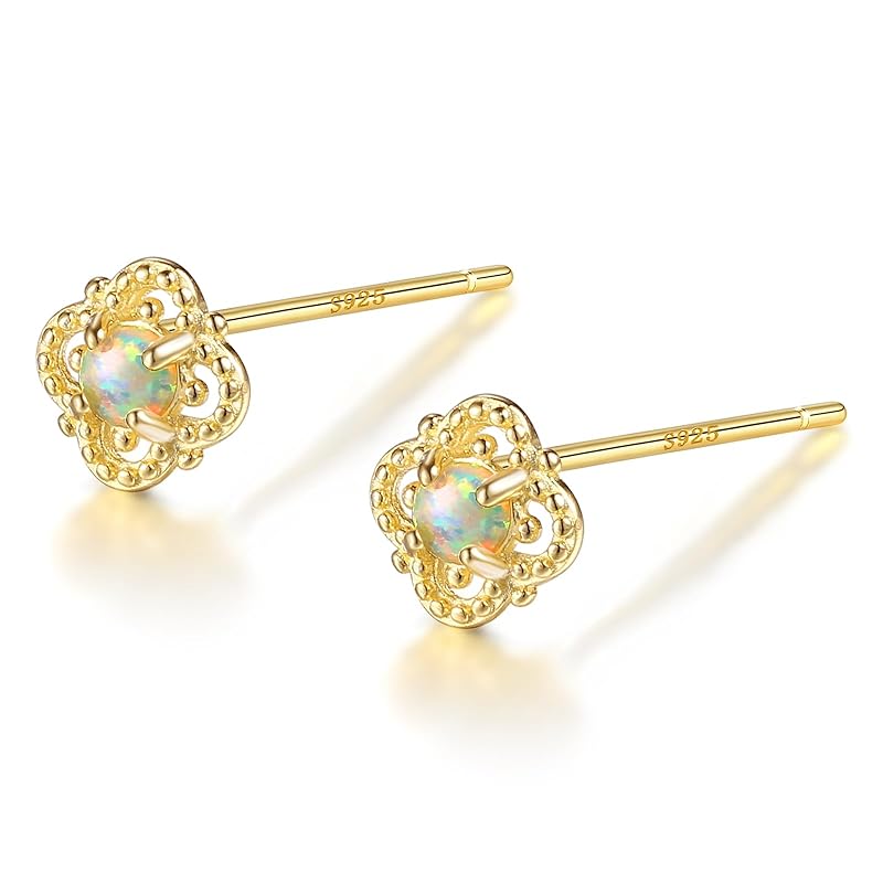 

earrings Silver925 silver yellow gold pink gold 18K coating Compatible with metal allergies flower opal tone simple Gorgeous (yellow gold)