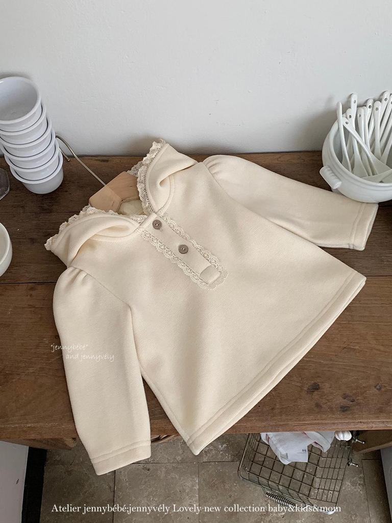 Korean Style Fleece-Lined Winter Set for Baby Girls - Cute Elf Hat Hoodie & Wide-Leg Pants