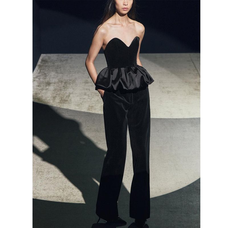 Fall and Winter New Women's Clothing Fashion Wind Versatile Lotus Leaf Velvet Heart-Shaped Collar Tube Top Tops 9881185