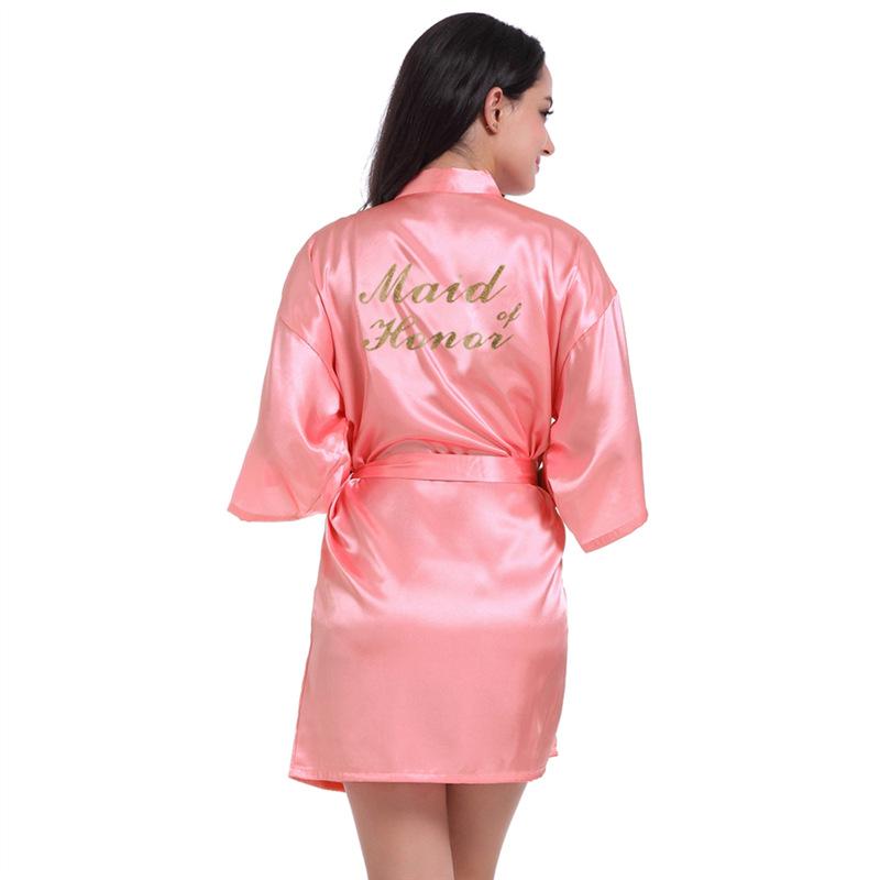 

Maid of Honor Gold-Stamped Faux Silk Bridesmaid Cardigan Robe XL (Two sizes up from Asian)