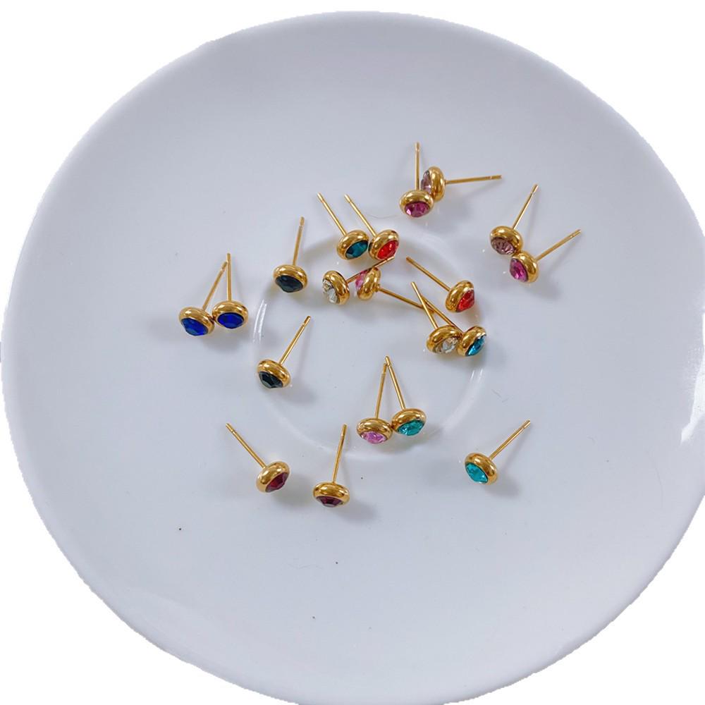 European-American Niche Style Colorful Zirconia Birthstone Earrings with Stainless Steel