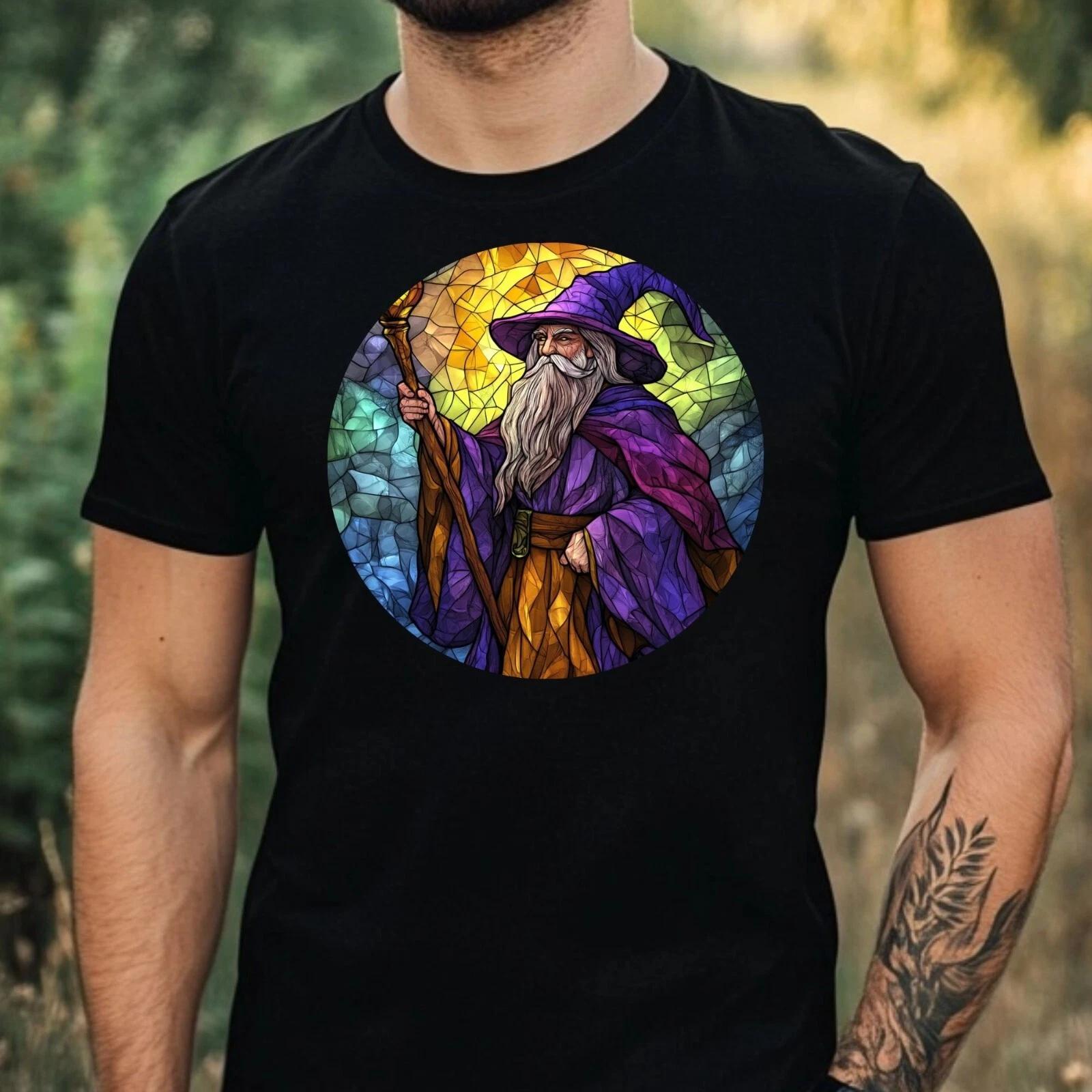 T-Shirt Herren Zauberer Buntglas Motiv Baumwolle Größe XS bis 5XL L