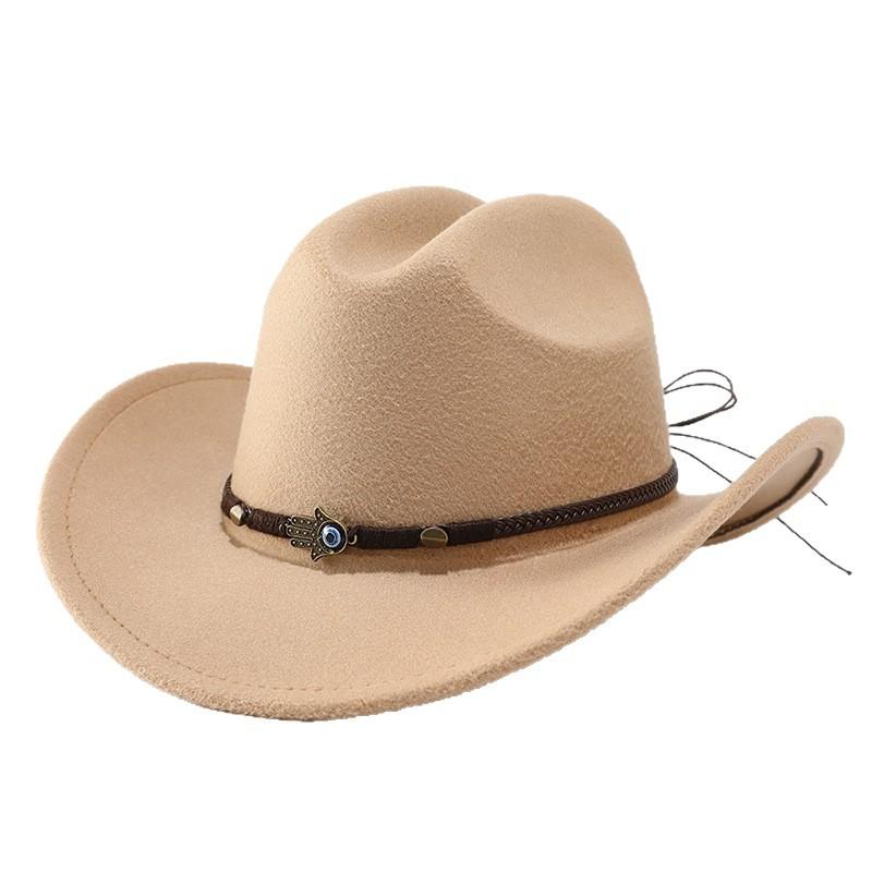 Western Cowboy Roll-Over Edge Cowboy Hat Belt Accessories Wool Jazz Hat Riding Hat