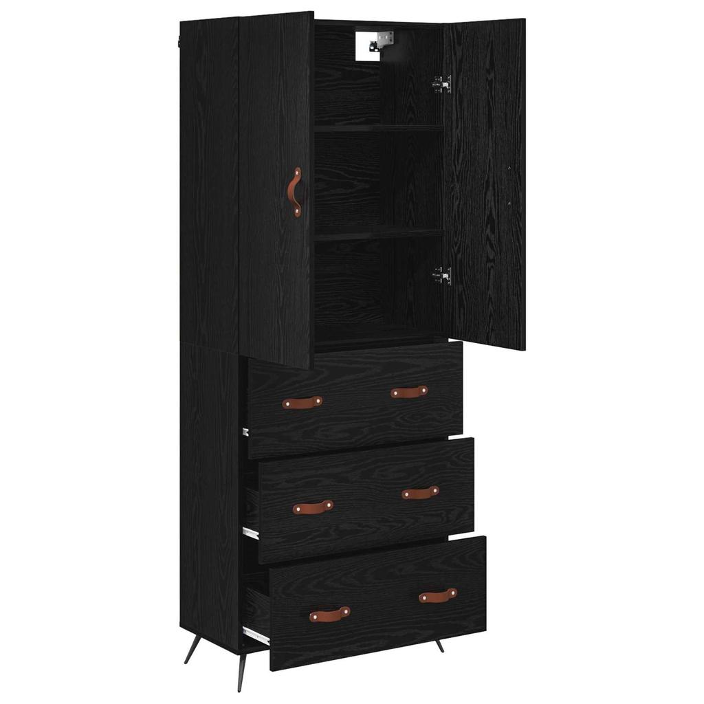 Highboard in Black Oak Look 69.5 x 34 x 180 cm Particleboard