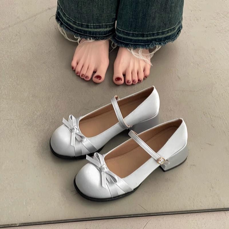 White Mary Jane Shoes Women's 2025 New Spring Versatile Bow French Shallow Mouth Single Shoes College Style Small Leather Shoes
