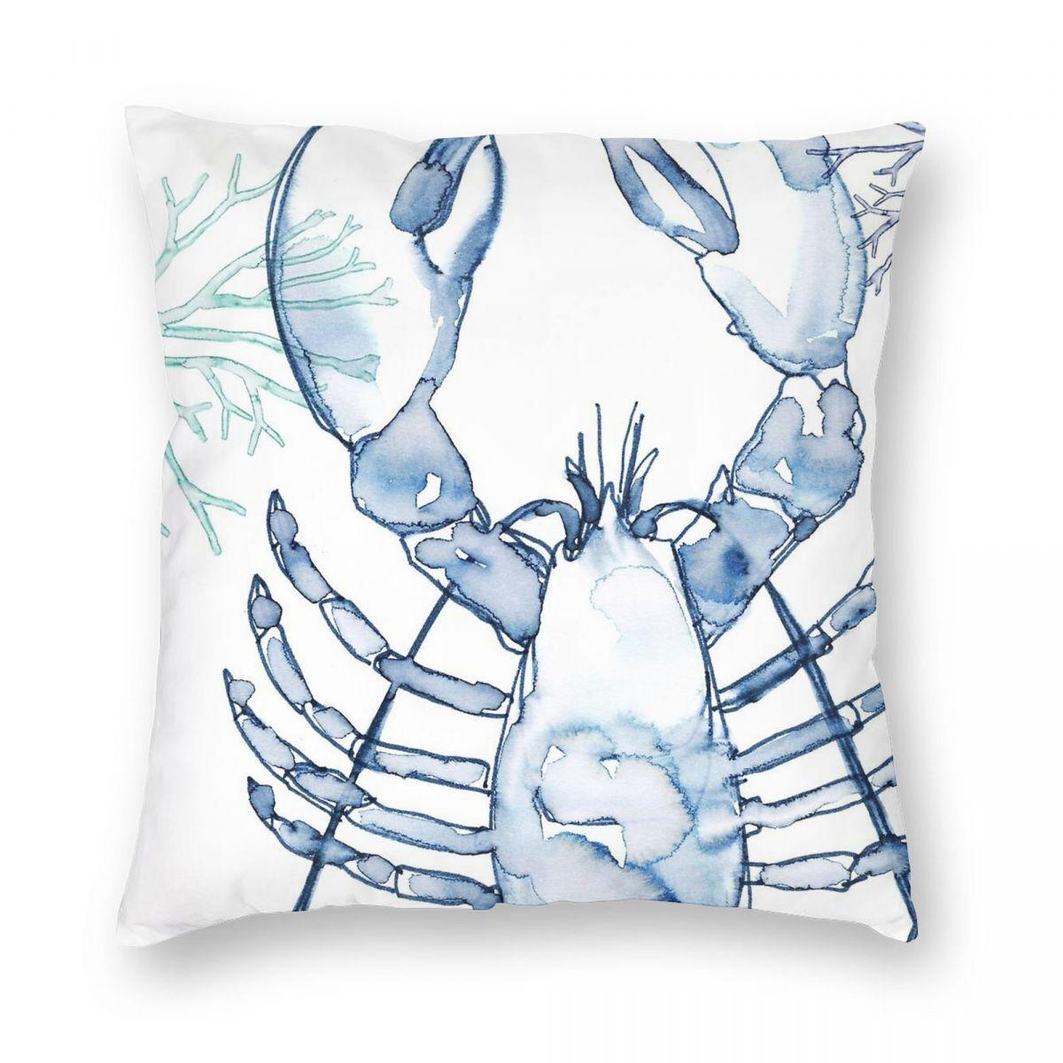 Coastal Lobster In Blues Pillowcase Polyester Linen Velvet Pattern Zip Decorative Pillow Case Room Cushion Cover 30x30cm 12x12in