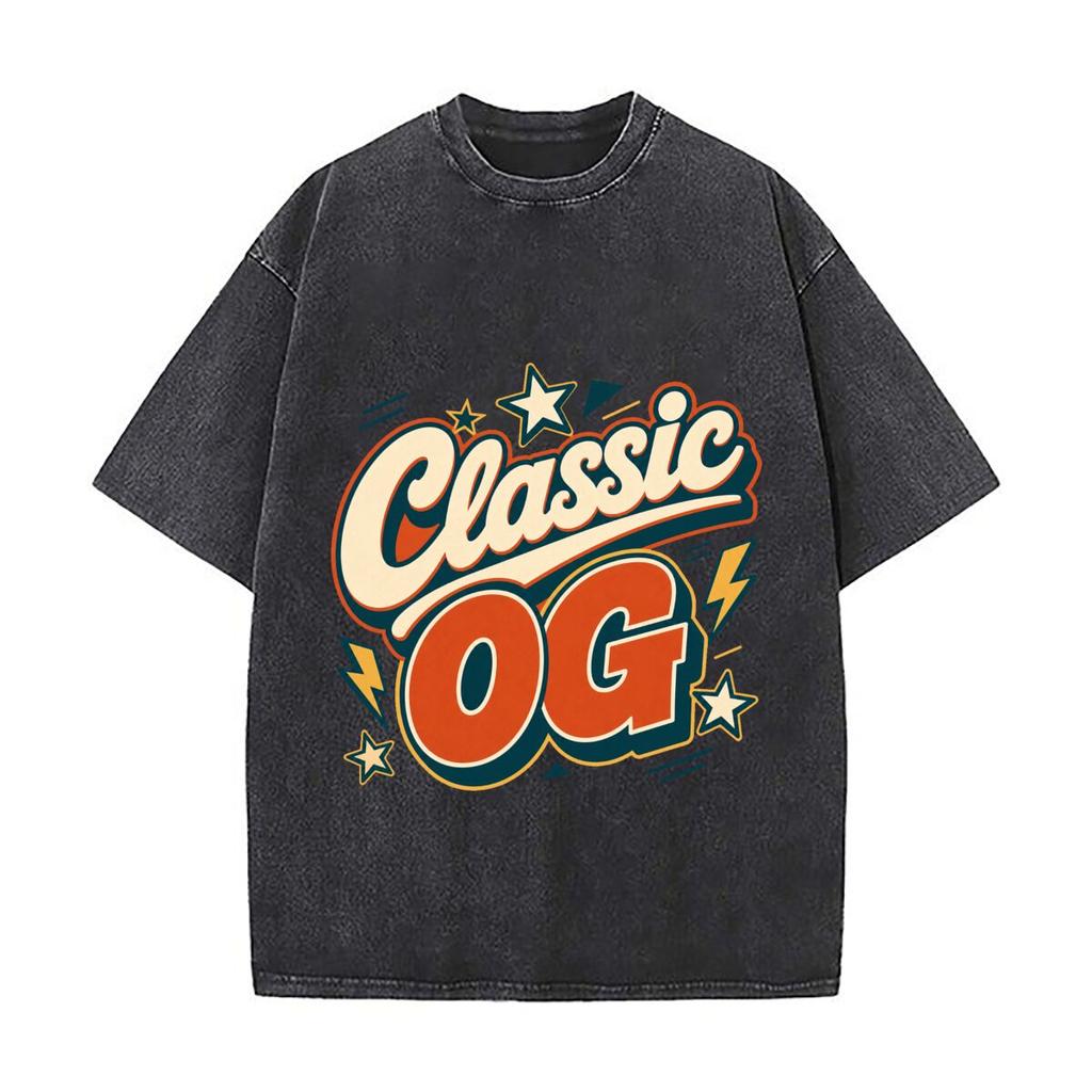 Bold Classic OG Retro Typography Vintage Distressed Washed Cotton Short Sleeve Streetwear Outfit