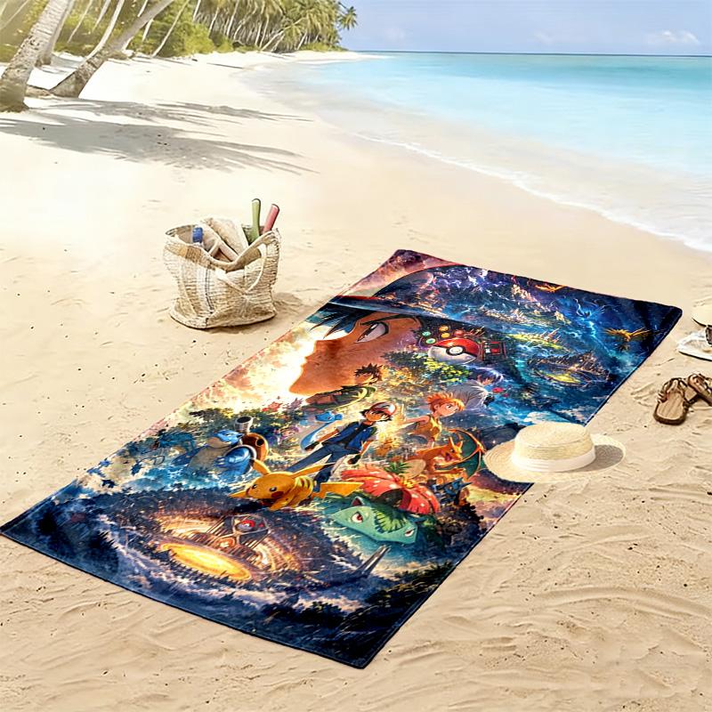 Pocket Monster Print Beach Towel, Large Soft Quick Dry Towel for Beach Camping Swimming