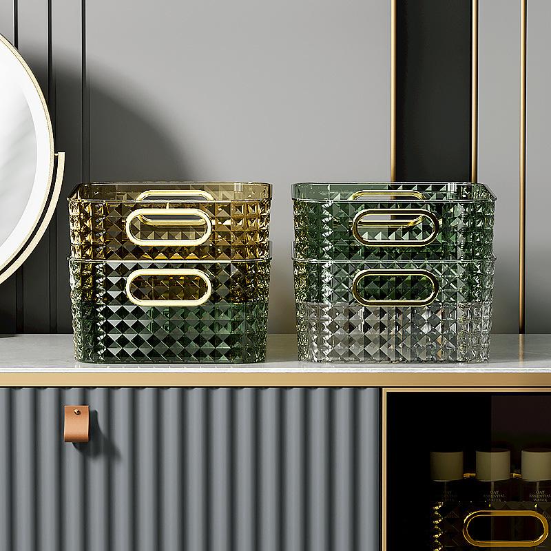 Cutie de depozitare transparentă de lux Accesorii pentru baie Poabil cu mâner Bucătărie Organizatoare de machiaj de birou Coș Cutie organizatoare de bijuterii