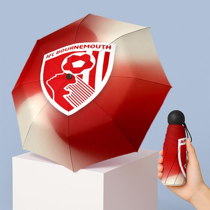 Bournemouth Football Pattern Printed Mini 5 Folds 8 Ribs Compact Umbrella Windproof Waterproof Lightweight Portable Folding