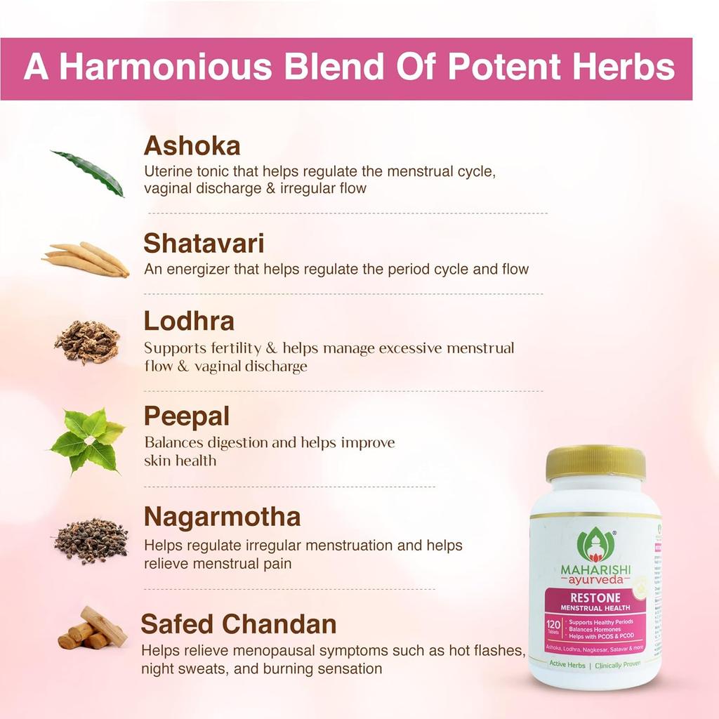 Maharishi Ayurveda Suplementy PCOD PCOS dla Kobiet Restone| 120 Tabletek